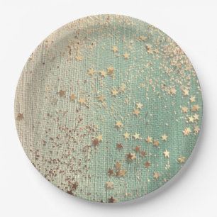 Gold Stardust auf Sea Green Pappteller