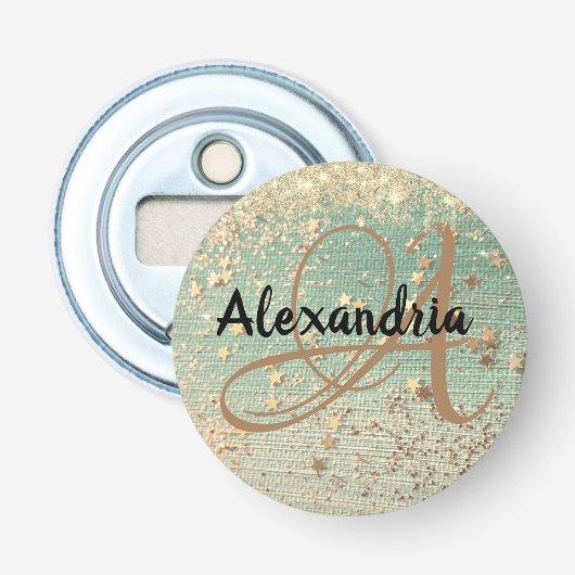 Gold Stardust auf Sea Green Personalisiert Flaschenöffner (Vorderseite)
