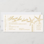 Gold Starfish Boarding Pass Ticket Save The Date (Vorderseite)