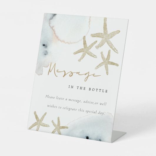 Gold Starfish Botschaft im Brautparty Flasche Sockelschild (Vorderseite)