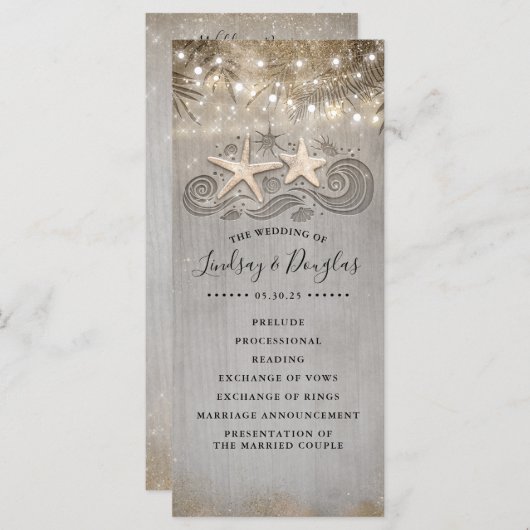 Gold Starfish Couple Beach Hochzeitsprogramme Programm (Vorne/Hinten)