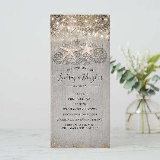 Gold Starfish Couple Beach Hochzeitsprogramme Programm (Stehend Vorderseite)