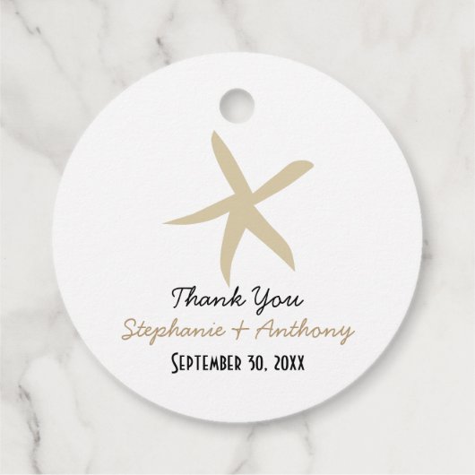 Gold Starfish Nautical Beach Hochzeit Vielen Dank Geschenkanhänger (Rückseite)