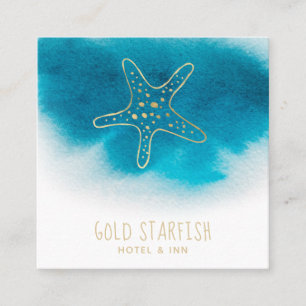*~* Gold-STARFISH Strand-Ozean-Seeweißes Quadratische Visitenkarte
