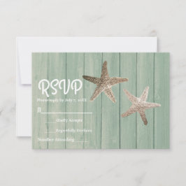 Gold Starfish & Wood Elegante Beach RSVP Card Karte