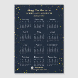 Gold Starry Night Navy Makeup Artist Mini Calendar Magnetkarte