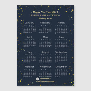 Gold Starry Night Navy Makeup Artist Mini Calendar Magnetkarte
