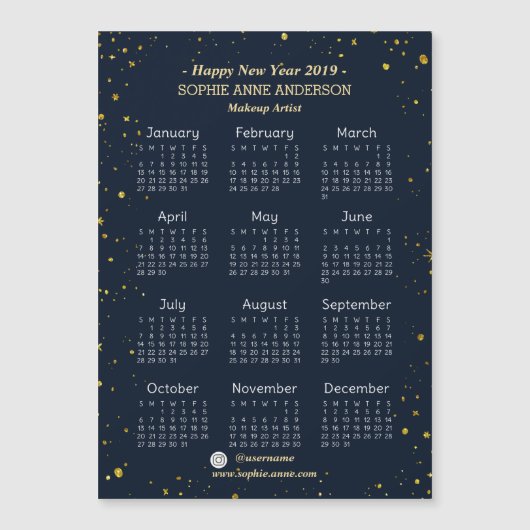 Gold Starry Night Navy Makeup Artist Mini Calendar Magnetkarte (Vorderseite)