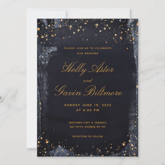 Gold Starry Night Wedding Einladung (Vorderseite)