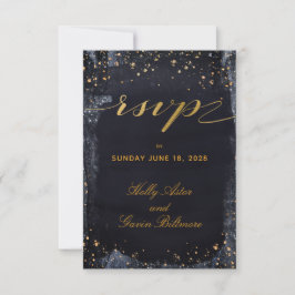 Gold Starry Night Wedding Invite Mail Back UAWG RSVP Karte