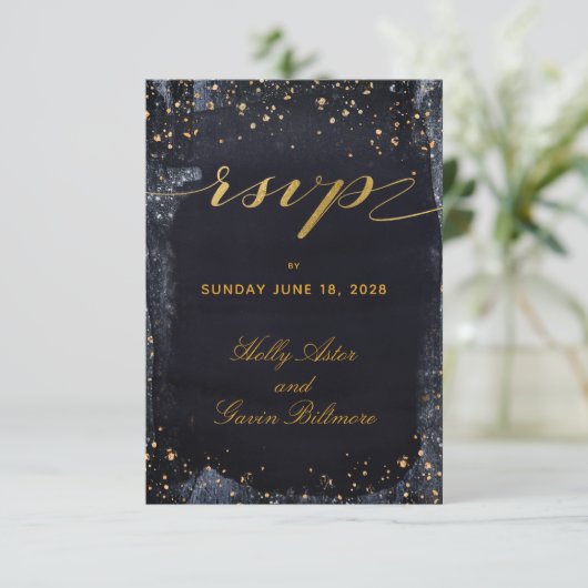 Gold Starry Night Wedding Invite Mail Back UAWG RSVP Karte (Stehend Vorderseite)