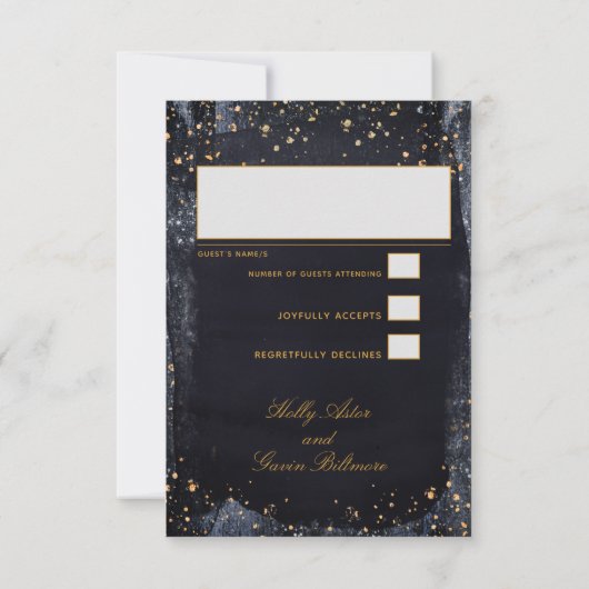 Gold Starry Night Wedding Invite Mail Back UAWG RSVP Karte (Rückseite)