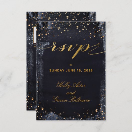 Gold Starry Night Wedding Invite Mail Back UAWG RSVP Karte (Vorne/Hinten)