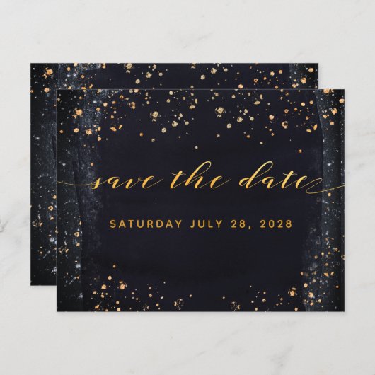 Gold Starry Night Wedding speichern Sie das Datum Einladung (Vorne/Hinten)