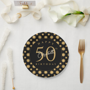 Gold Stars 50. Geburtstag Benutzerdefinierter Name Pappteller