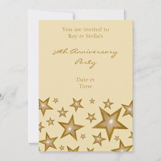 Gold Stars '50th Anniversary' senkrechte Creme Einladung (Vorderseite)