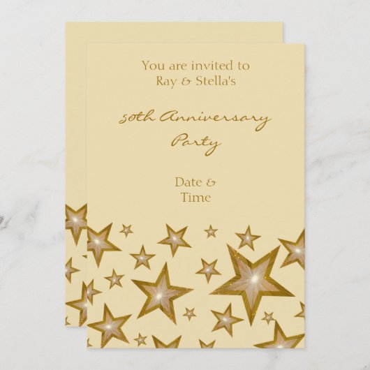 Gold Stars '50th Anniversary' senkrechte Creme Einladung (Vorne/Hinten)
