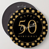 Gold Stars 50th Birthday Custom Name  Button (Vorne & Hinten)