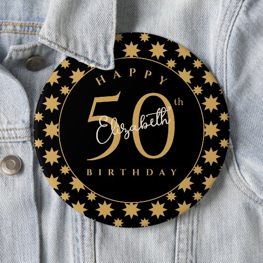 Gold Stars 50th Birthday Custom Name  Button (Beispiel)