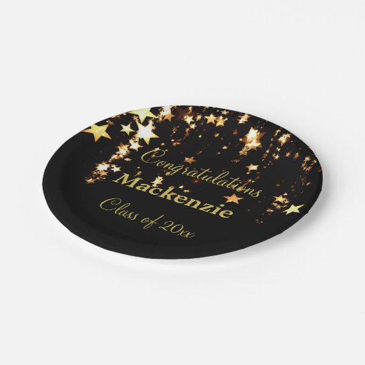 Gold Stars Abschluss Pappteller (Schrägansicht)