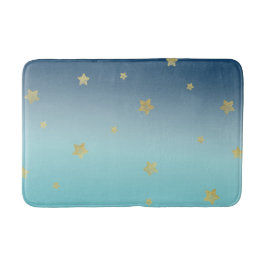 Gold Stars Aqua Blue Ombre Badematte