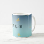 Gold Stars Aqua Blue Ombre personalisiertes Zitat Kaffeetasse (VorderseiteRechts)