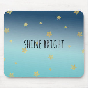 Gold Stars Aqua Blue Ombre personalisiertes Zitat Mousepad