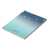 Gold Stars Aqua Blue Ombre personalisiertes Zitat Notizblock (Rotiert)
