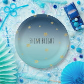 Gold Stars Aqua Blue Ombre personalisiertes Zitat Pappteller (Party)