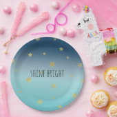 Gold Stars Aqua Blue Ombre personalisiertes Zitat Pappteller (Party)