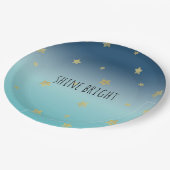 Gold Stars Aqua Blue Ombre personalisiertes Zitat Pappteller (Schrägansicht)