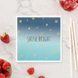 Gold Stars Aqua Blue Ombre personalisiertes Zitat Serviette