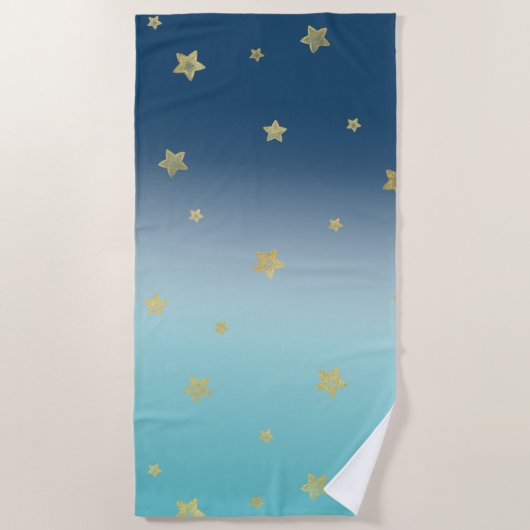 Gold Stars Aqua Blue Ombre Strandtuch (Vorderseite)