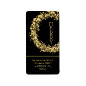 Gold Stars auf Black Christmas Rücksendeadresse Adressaufkleber (Vorne)
