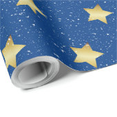 Gold-Stars auf Blau mit Schneeflocken-Papier Geschenkpapier (Rolleneckpunkt)