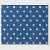Gold-Stars auf Blau mit Schneeflocken-Papier Geschenkpapier (Flach)