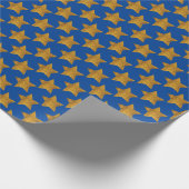 Gold Stars auf Blue Gift Wrapping Paper Wrap Geschenkpapier (Ecke)