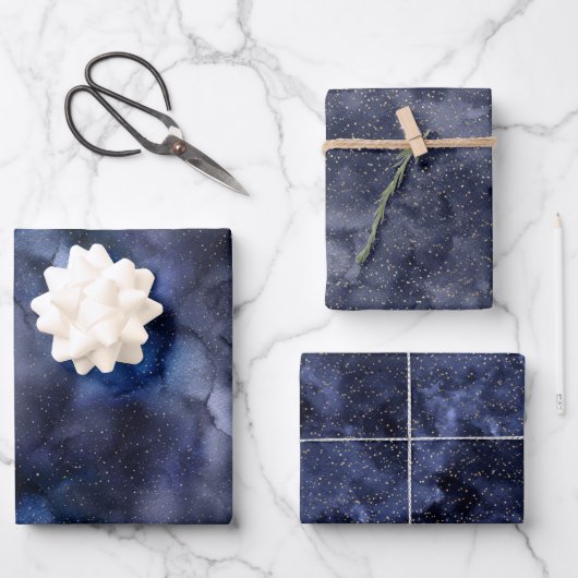 Gold Stars auf dem Papier für Navy Night Sky Wrapp (Vorderseite)