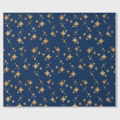 Gold Stars auf dunkelblauem Hintergrund Geschenkpapier (Flach)