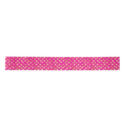 Gold Stars auf Fuchsia Pink Satinband (Vorderseite)