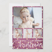 Gold Stars auf Lila Foto Weihnachten (Vorderseite)