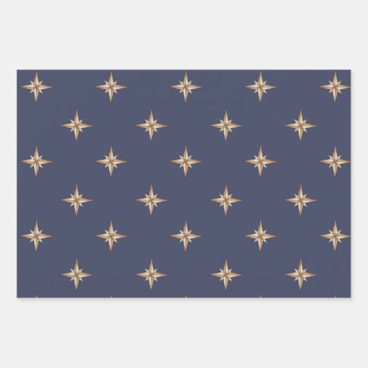 Gold Stars auf Navy Blue Geschenkpapier Set (Vorderseite 3)