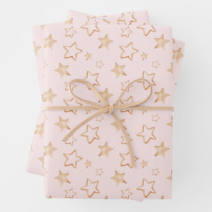 Gold Stars auf Rosa Geschenkpapier Set