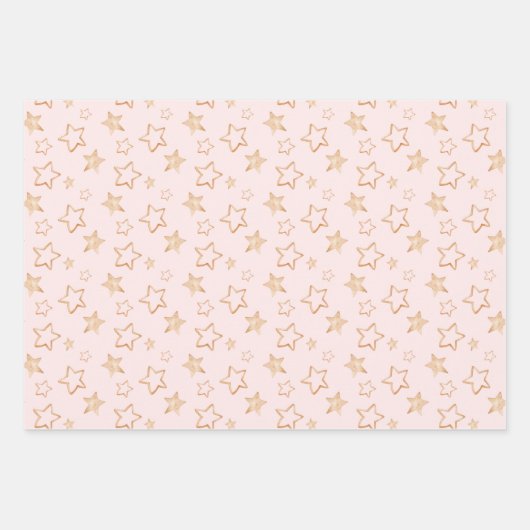 Gold Stars auf Rosa Geschenkpapier Set (Vorderseite)