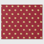 Gold Stars auf Rot mit Schneeflocken Geschenkpapier (Flach)