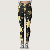 Gold Stars auf schwarzem Hintergrund Leggings (Vorderseite)