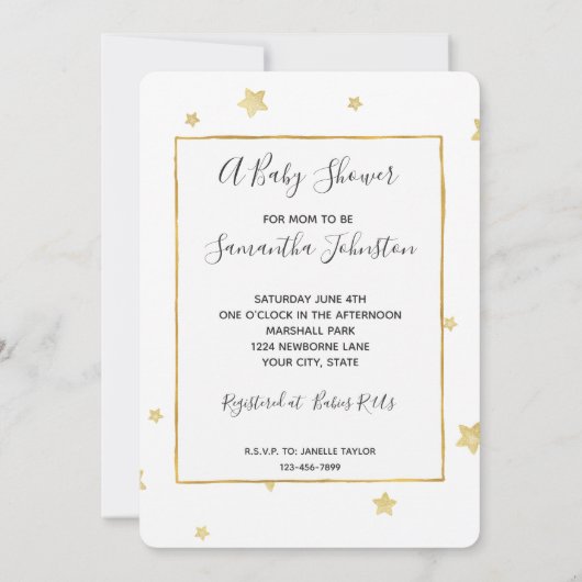 Gold Stars Baby Dusche Einladung (Rückseite)