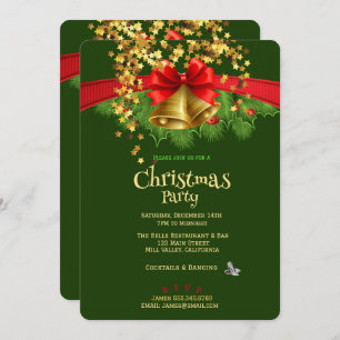 Gold Stars & Bells Weihnachtsfeierliche Party Einl Einladung