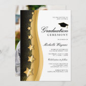 Gold Stars Black Abschluss Zeremonie und Party Einladung (Vorne/Hinten)