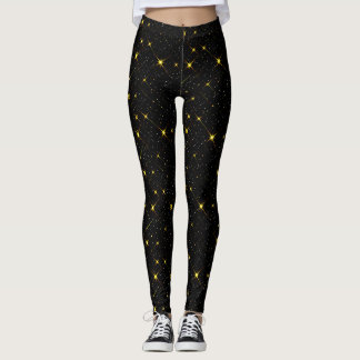 Gold Stars Black Sky Trendy Starry Pattern Scarf Leggings
